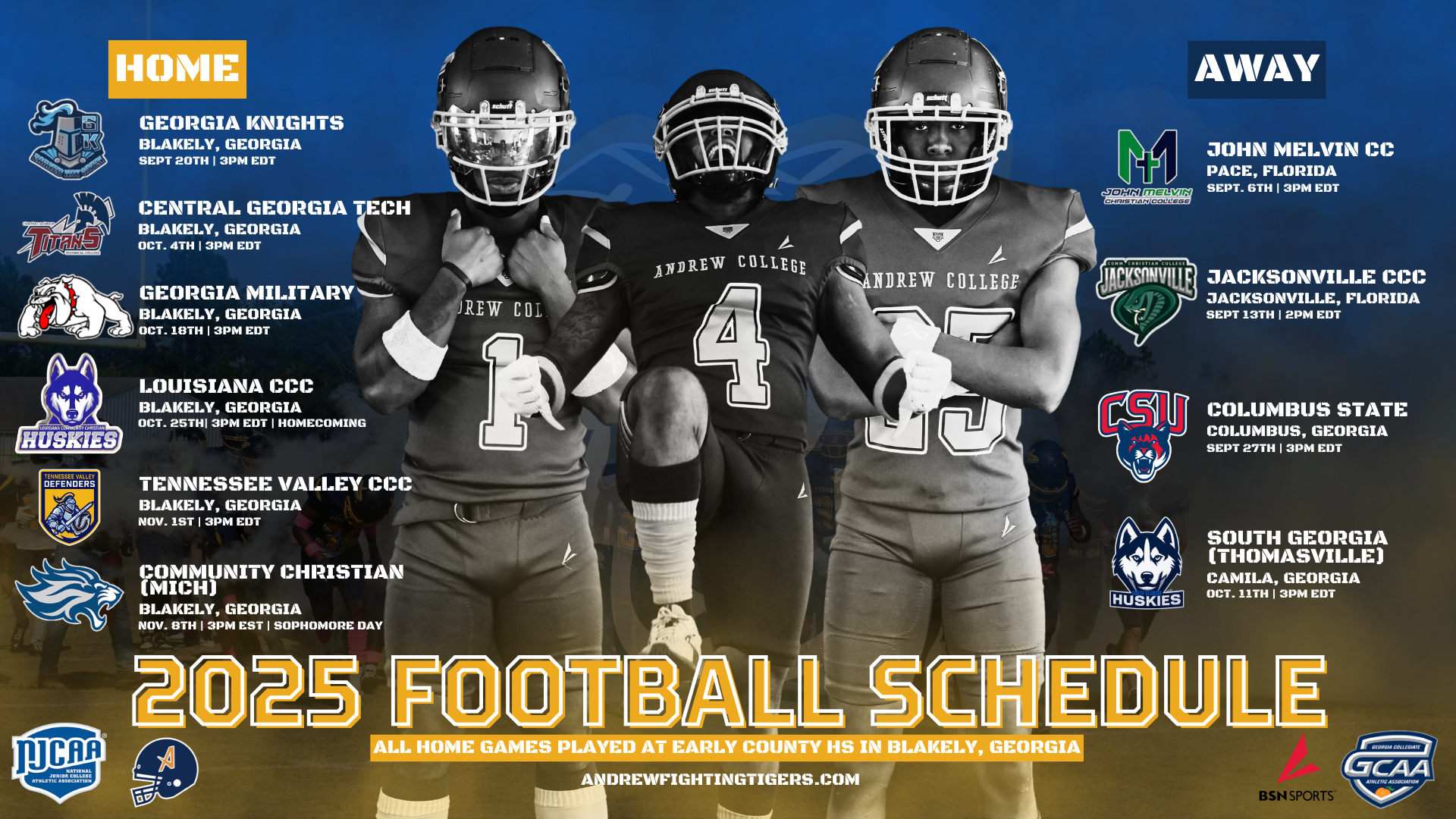 Andrew College 2025 Football Schedule