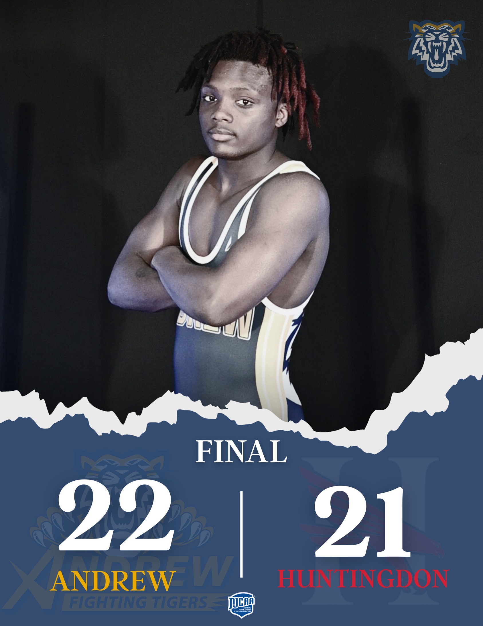 Andrew College Edges Huntingdon in Thriller, Wins Dual on Criteria