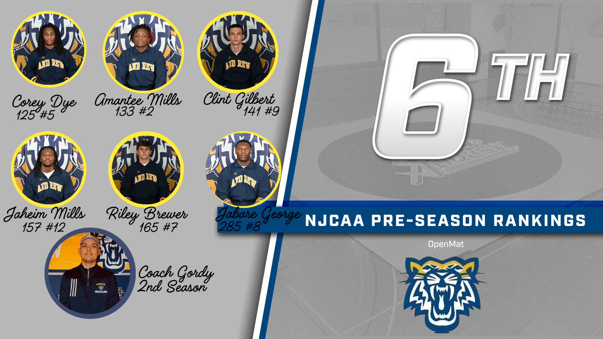 Andrew College Men&rsquo;s Wrestling Ranked #6 Nationally for the 2025&ndash;2026 Season